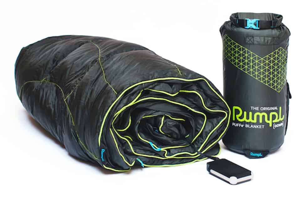 The Rumpl Puffe Heated Blanket on the Go + Can Charge Your Devices
