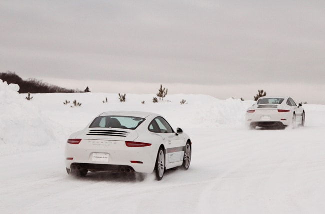 Porsche Camp4 Canada white cars in snow